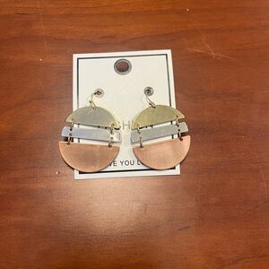 Silver gold copper circle dangle earrings